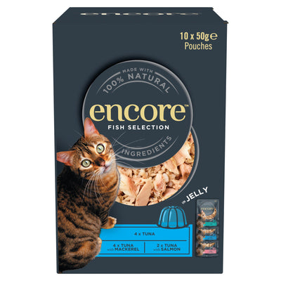 Sainsburys Encore Fish Selection in Jelly Natural Wet Cat Food 10 x 50g- Buy online at McGrocer