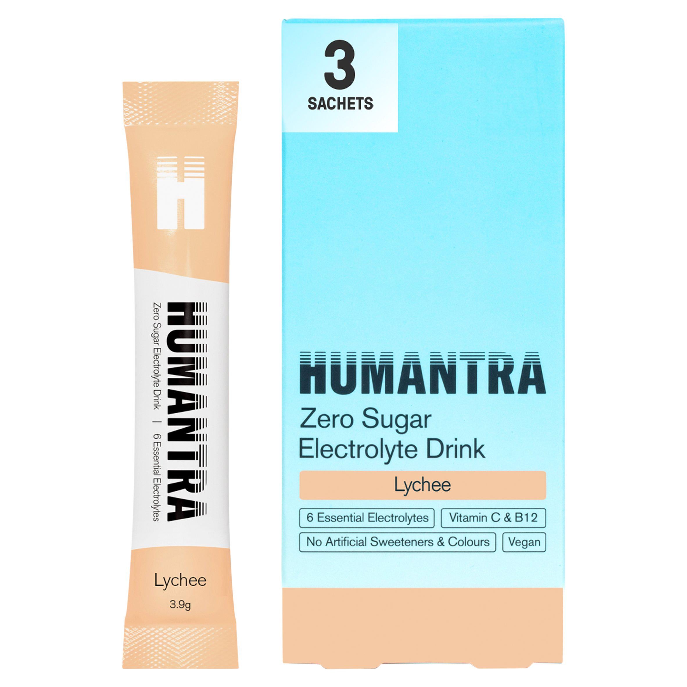 Humantra lychee zero sugar electrolyte sachets 3x3.9g (British brand)