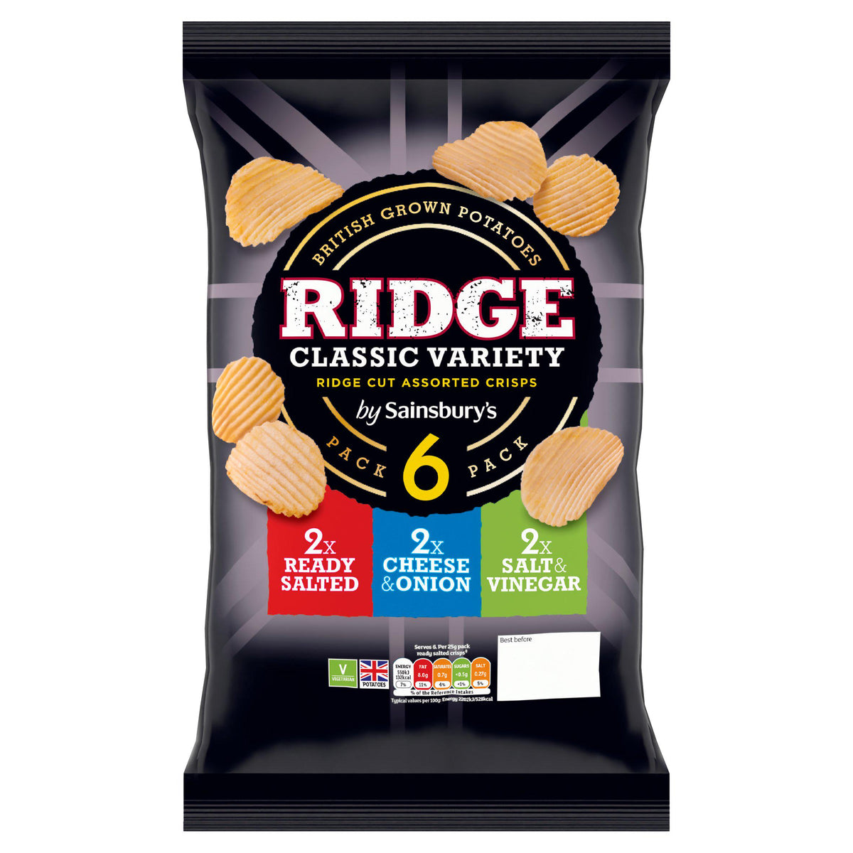 Sainsbury's variety ridged crisps multipack 6x25g (British brand)