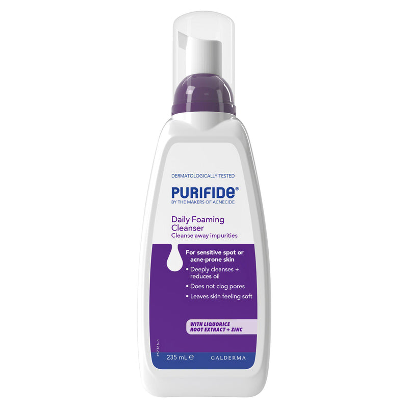 Purifide Daily Cleanser 235ml foaming face wash for acne-prone skin, imported from the UK