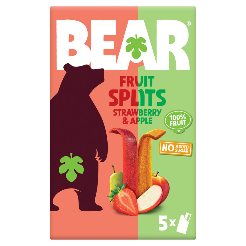 BEAR Fruit Splits strawberry apple fruit sticks multipack 5x20g, imported from the UK