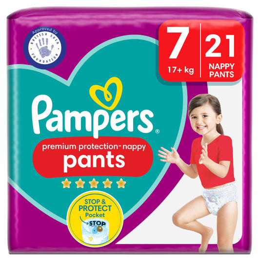 Pampers Premium Protection Nappy Pants Essential Pack Size 7, 17kg+ x21 GOODS Sainsburys   