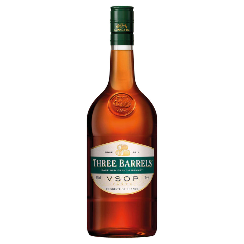 Three Barrels VSOP brandy 1L, UK version