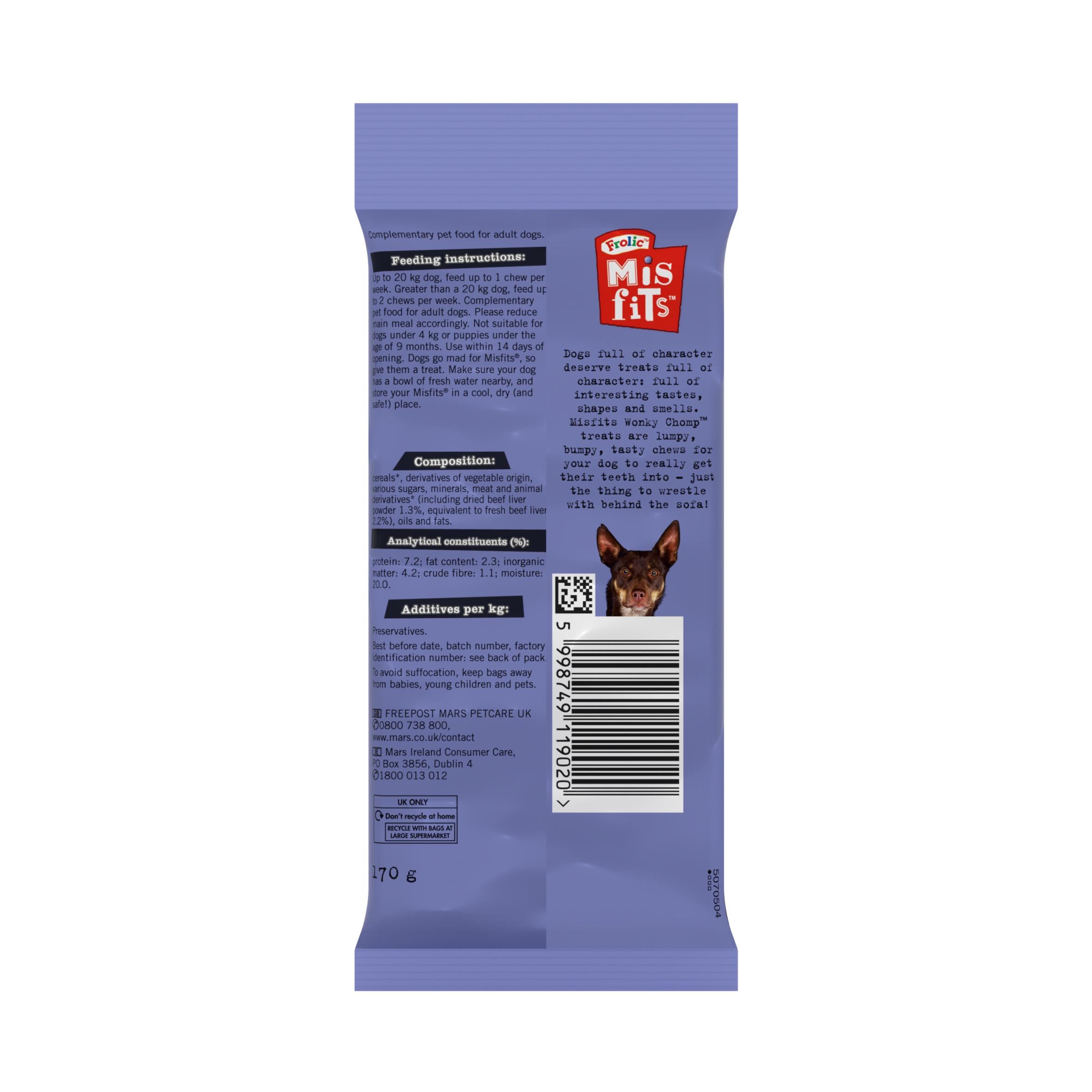 Misfits Wonky Chomp beef liver dog treats 170g, UK version
