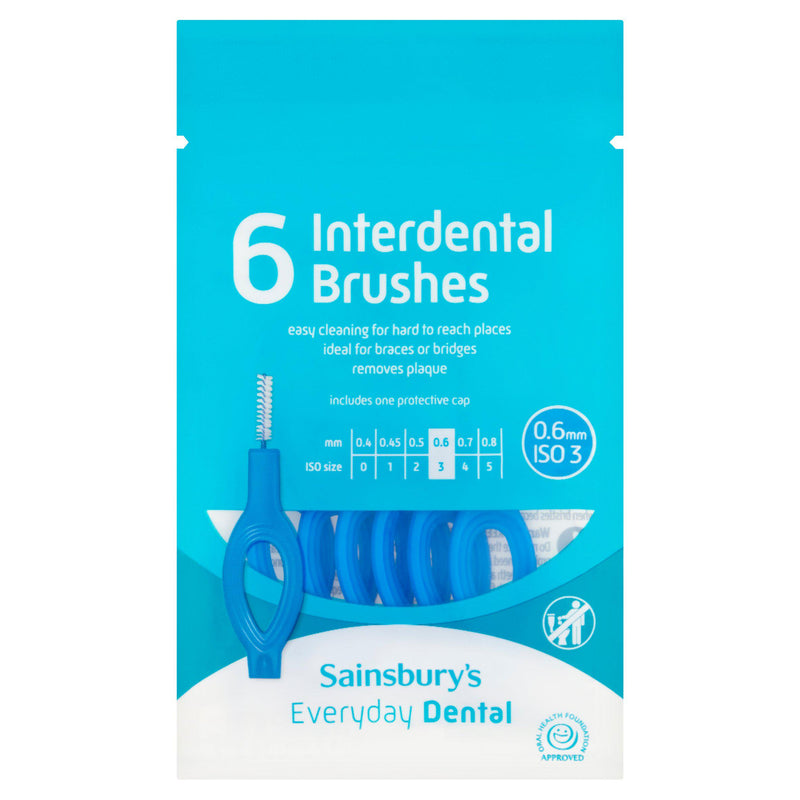Sainsbury's interdental brushes 0.6mm ISO 3 Blue x6 (British brand)