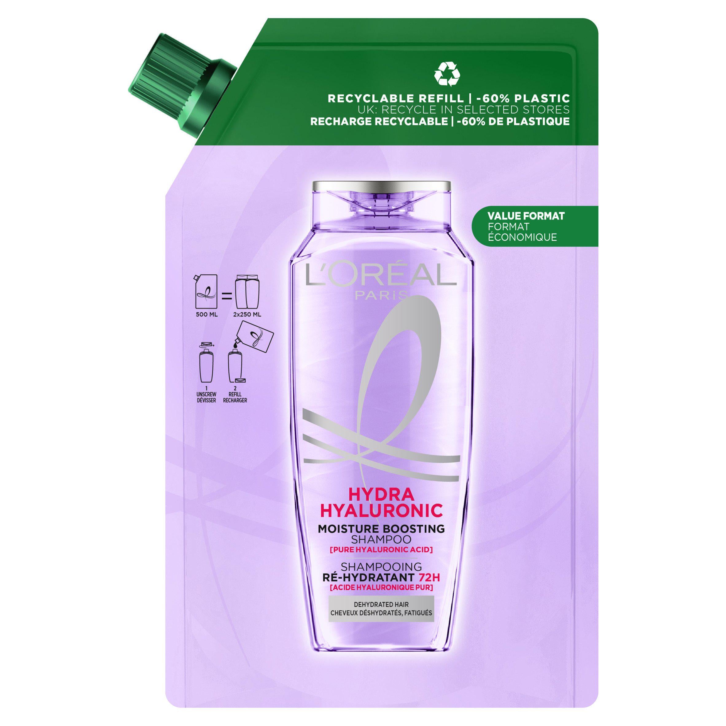 L'Oréal Elvive Hydra Hyaluronic Shampoo 500ml refill pouch, UK version