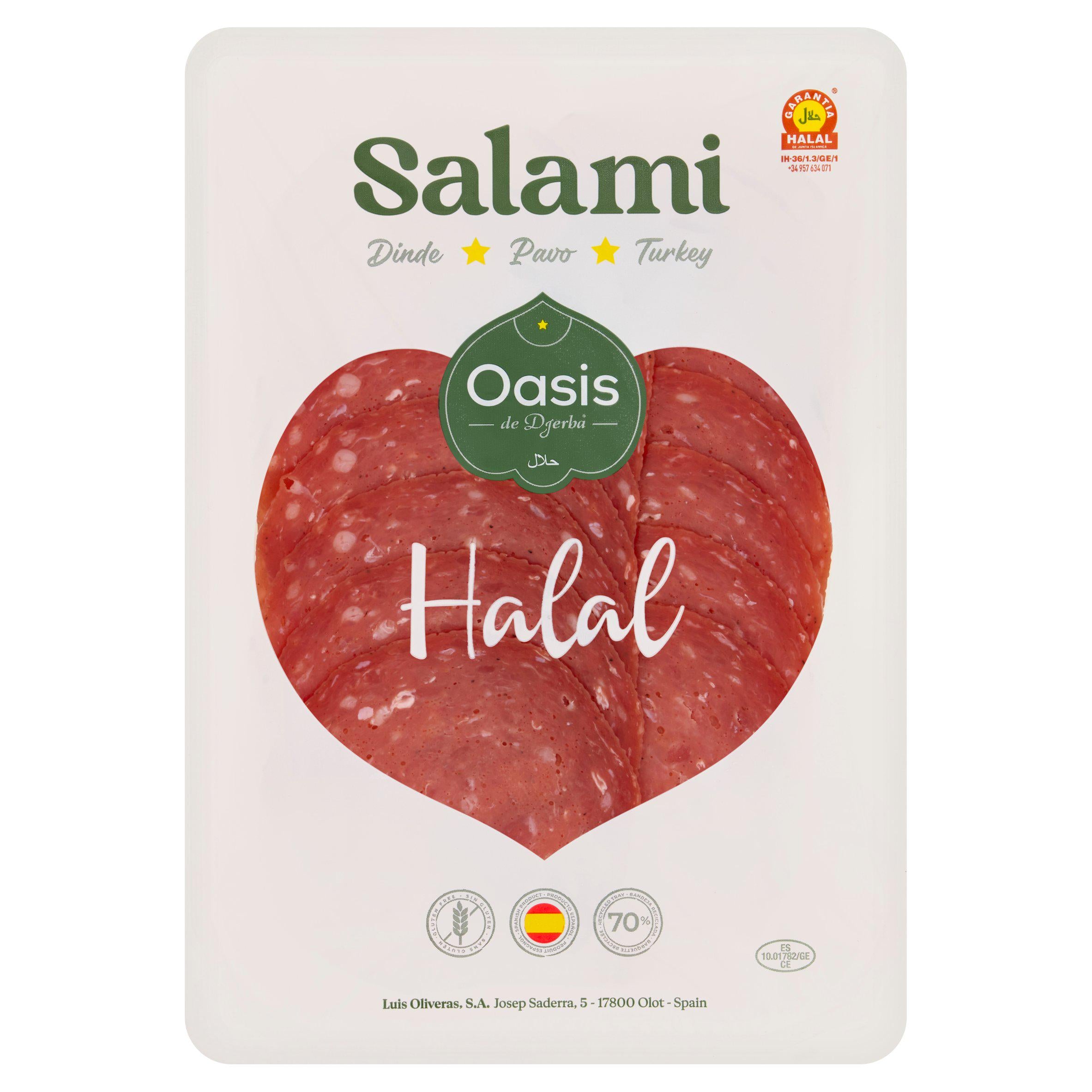 L'Oasis de Djerba halal turkey salami 80g, imported from the UK