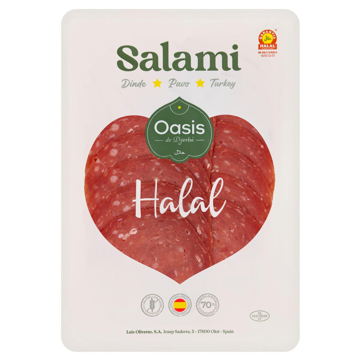 L'Oasis de Djerba halal turkey salami 80g, imported from the UK