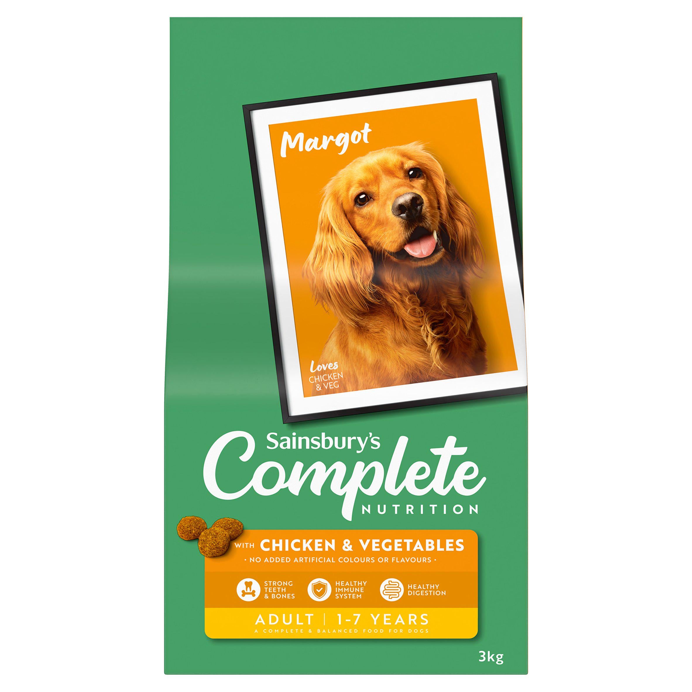 Sainsbury's adult dog food chicken vegetables 3kg (British brand)