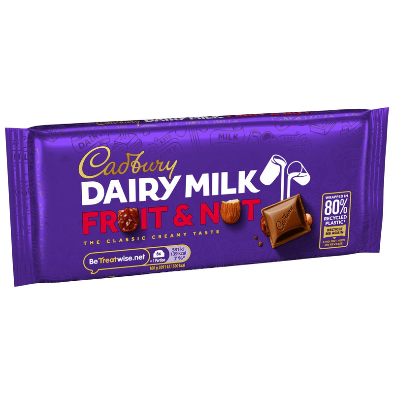 Cadbury Fruit & Nut chocolate bar 110g, imported from the UK