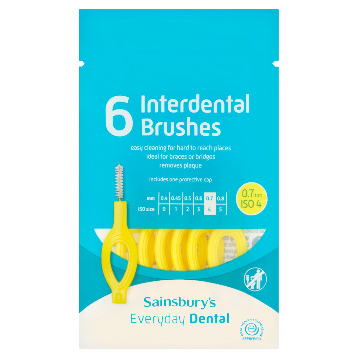 Sainsbury's interdental brush 0.7mm yellow 6 pack (British brand)
