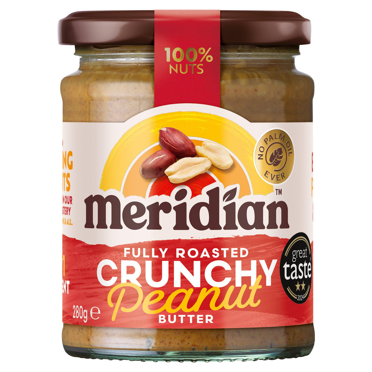 Meridian Crunchy Peanut Butter 280g, imported from the UK