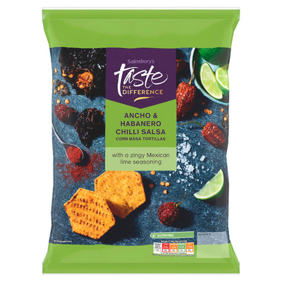 Sainsburys Sainsbury's Taste the Difference Ancho & Habanero Chilli Salsa Corn Masa Tortilla Chips 150g- Buy online at McGrocer