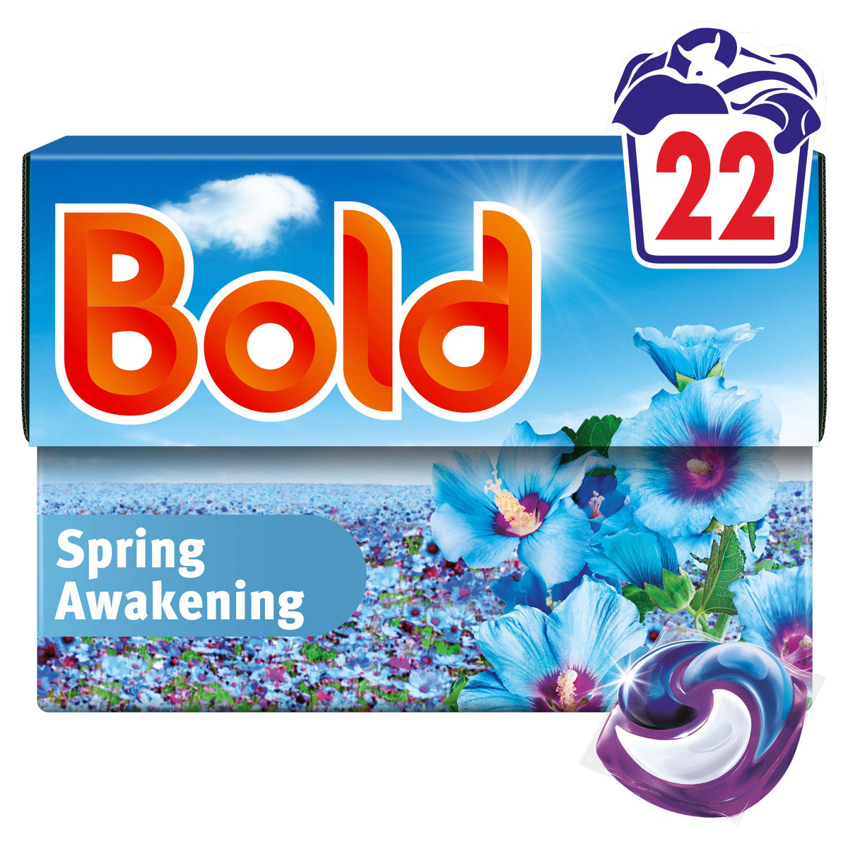 Bold 22 washes laundry pods Spring Awakening scent, UK version