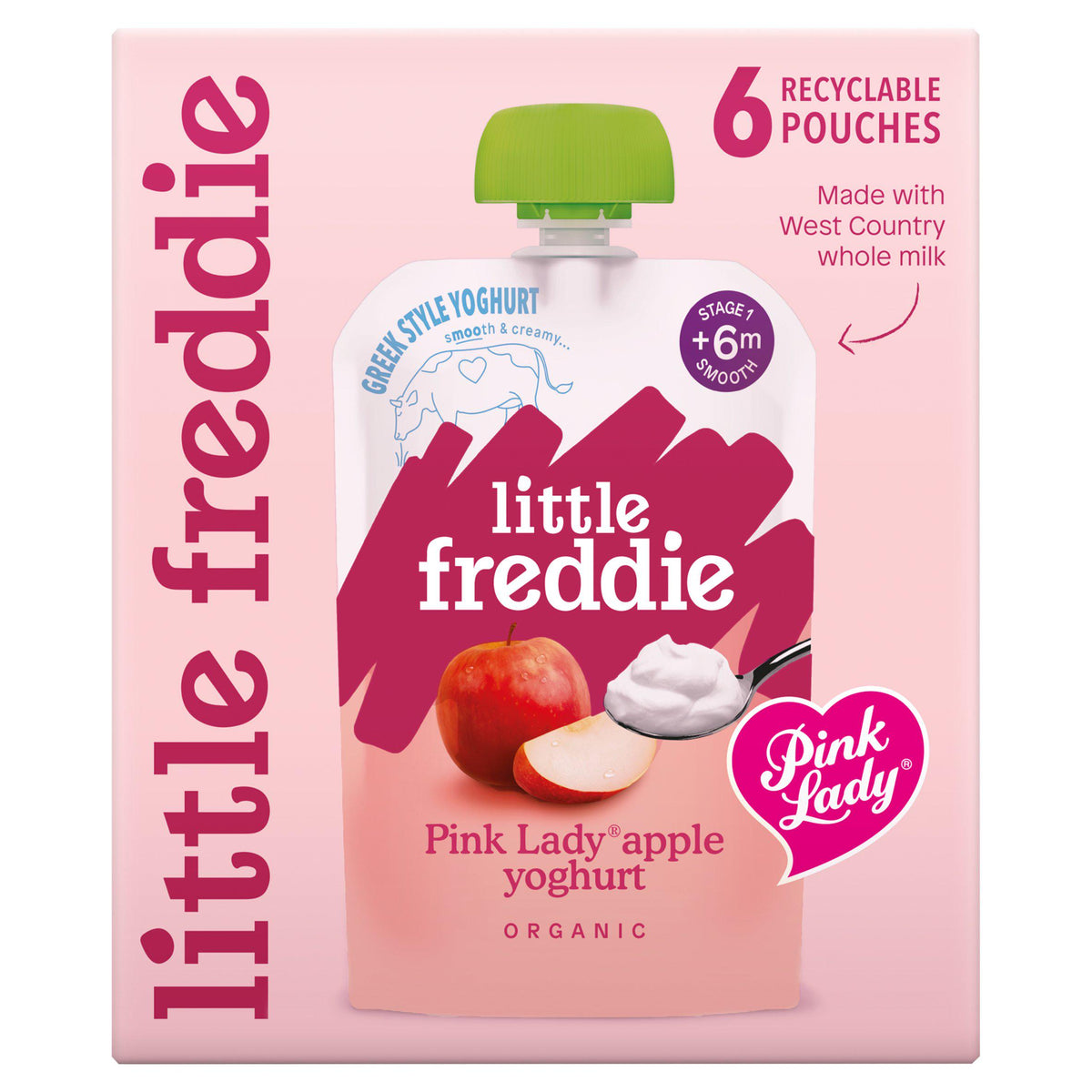 Little Freddie organic Greek style yoghurt baby food pouch multipack 6x100g, UK version