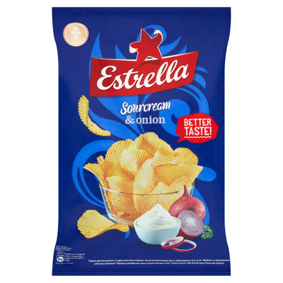 Sainsburys Estrella Sourcream and Onion Crinkle Cut Potato Chips 130g- Buy online at McGrocer