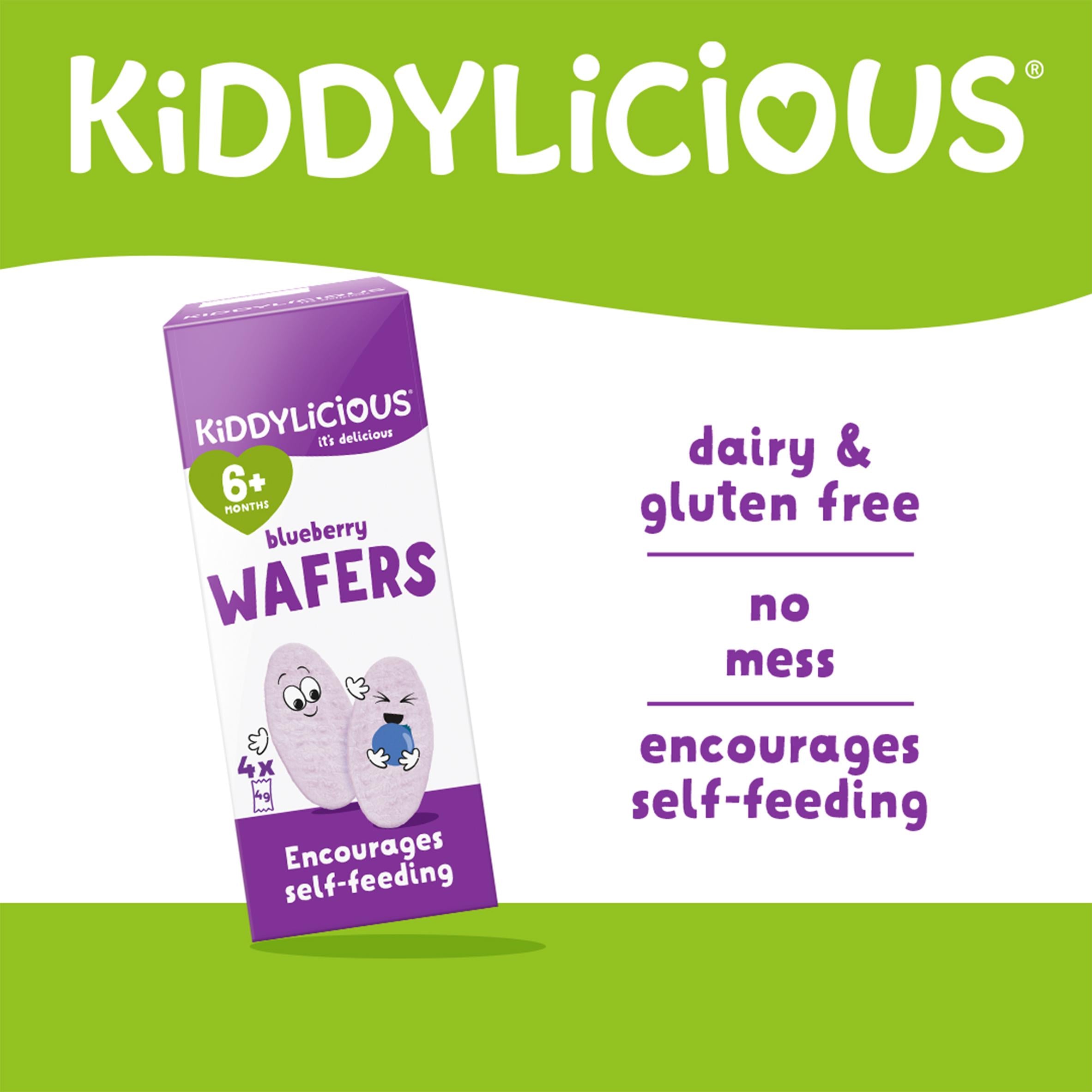 Kiddylicious blueberry mini wafers baby snack 4x4g, imported from the UK