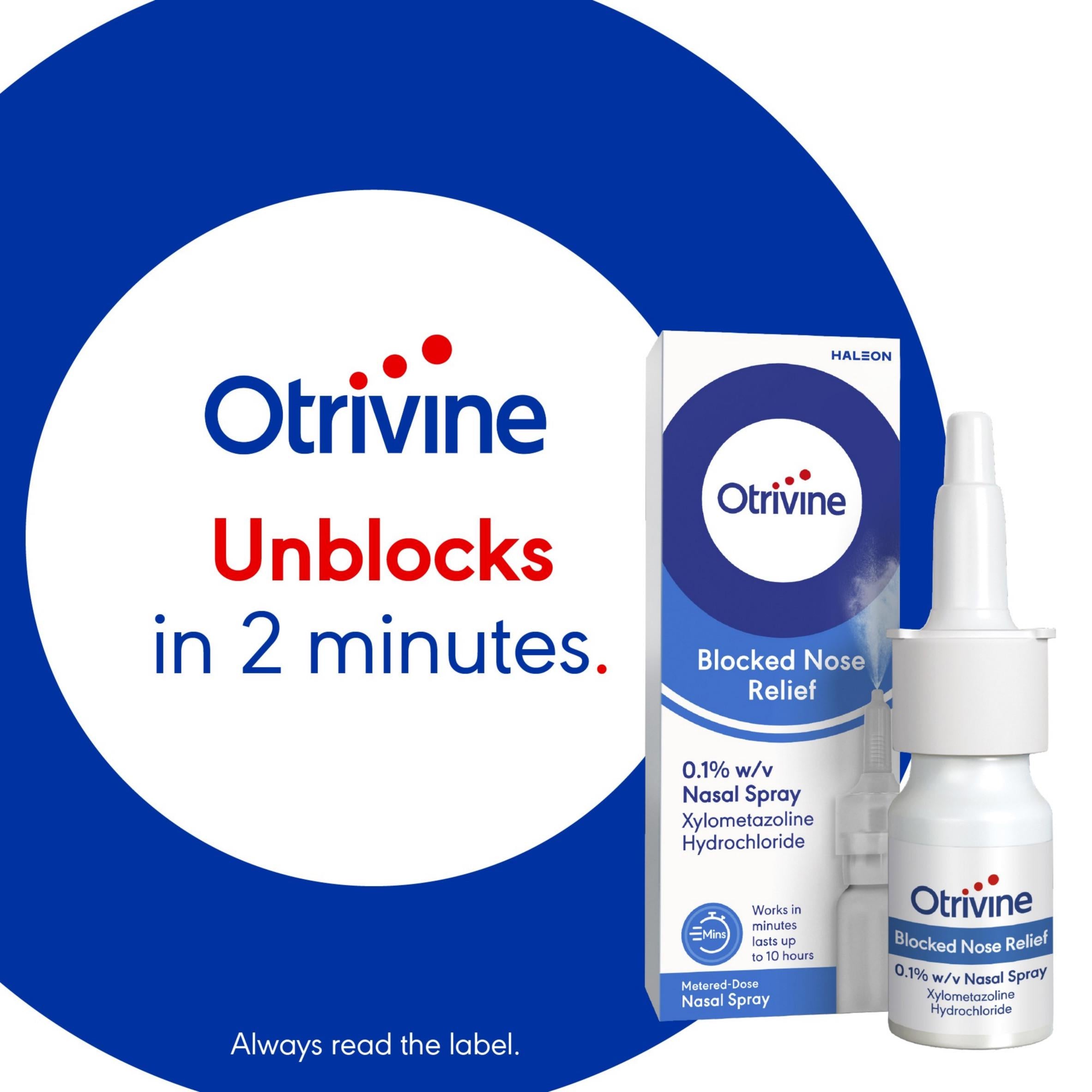 Otrivine Blocked Nose Relief nasal spray decongestant 10ml, imported from the UK