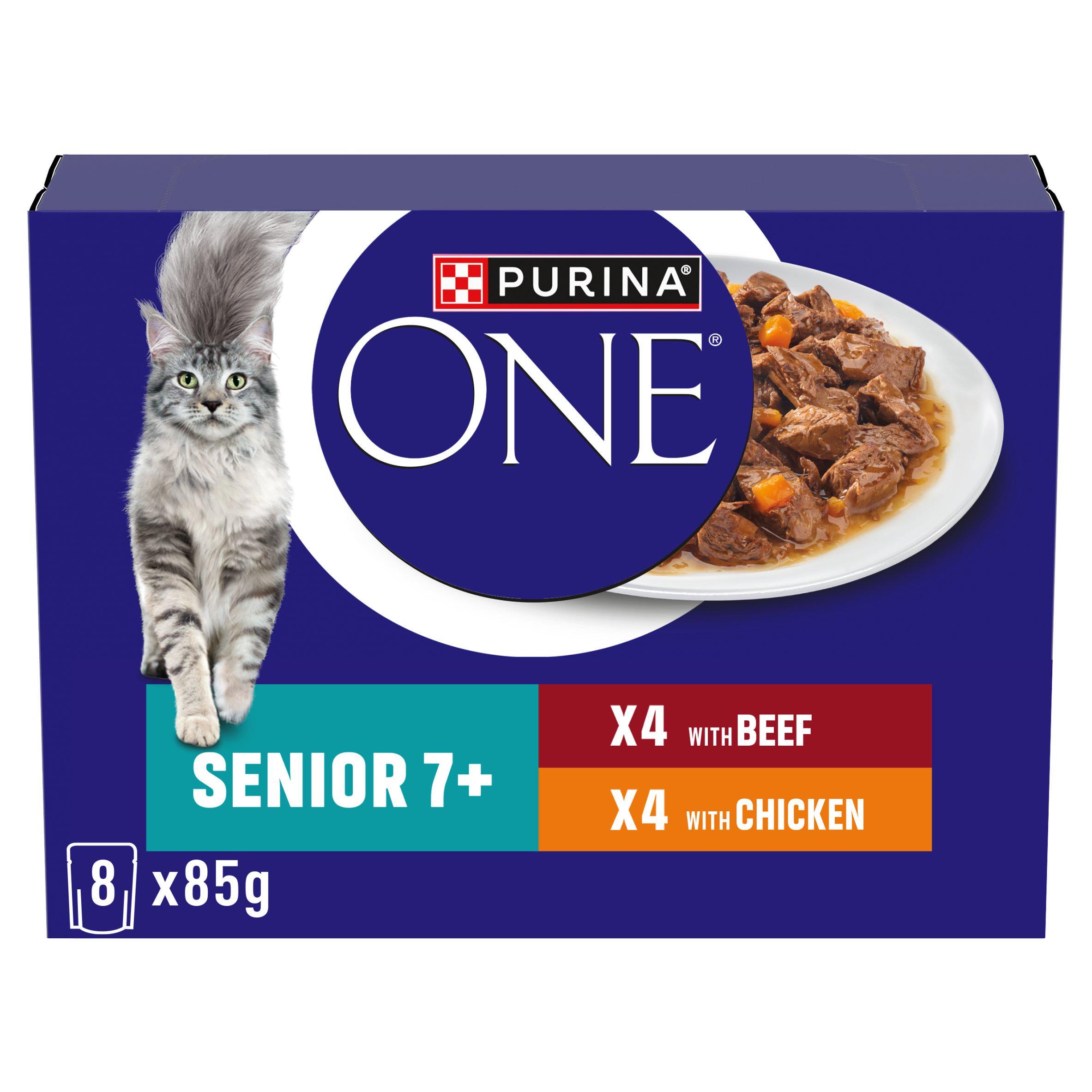 Purina Senior 7+ Mini Fillets chicken and beef wet cat food - British product