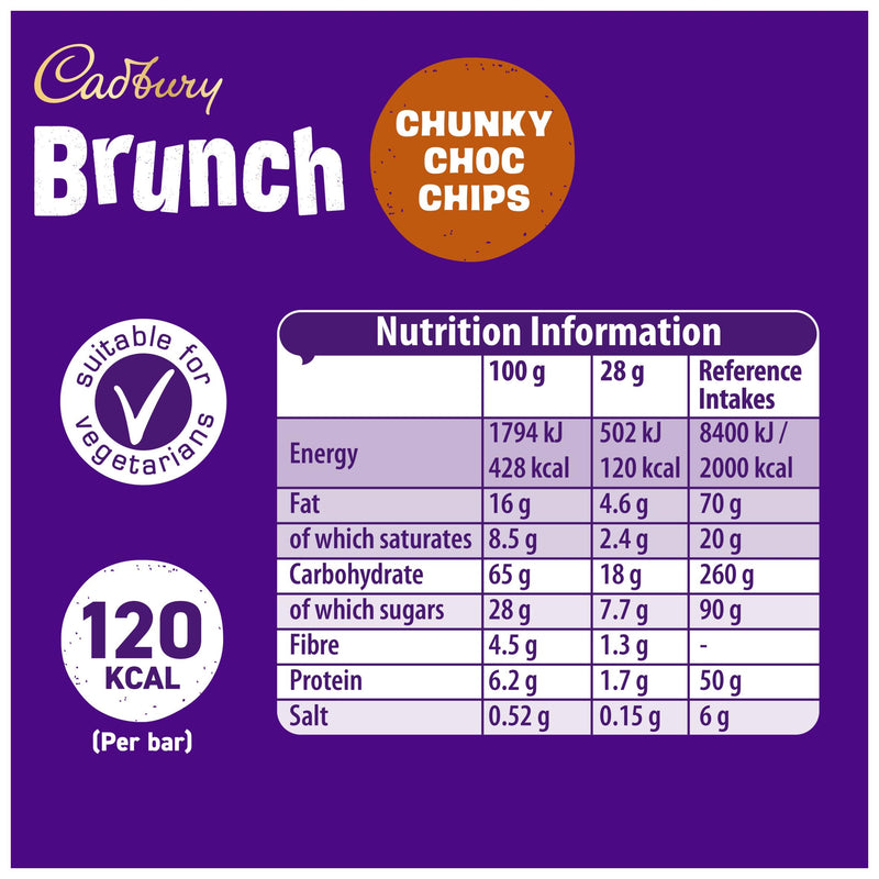Cadbury Brunch Oats Chocolate Chip Cereal Bars multipack 10x28g (British brand)