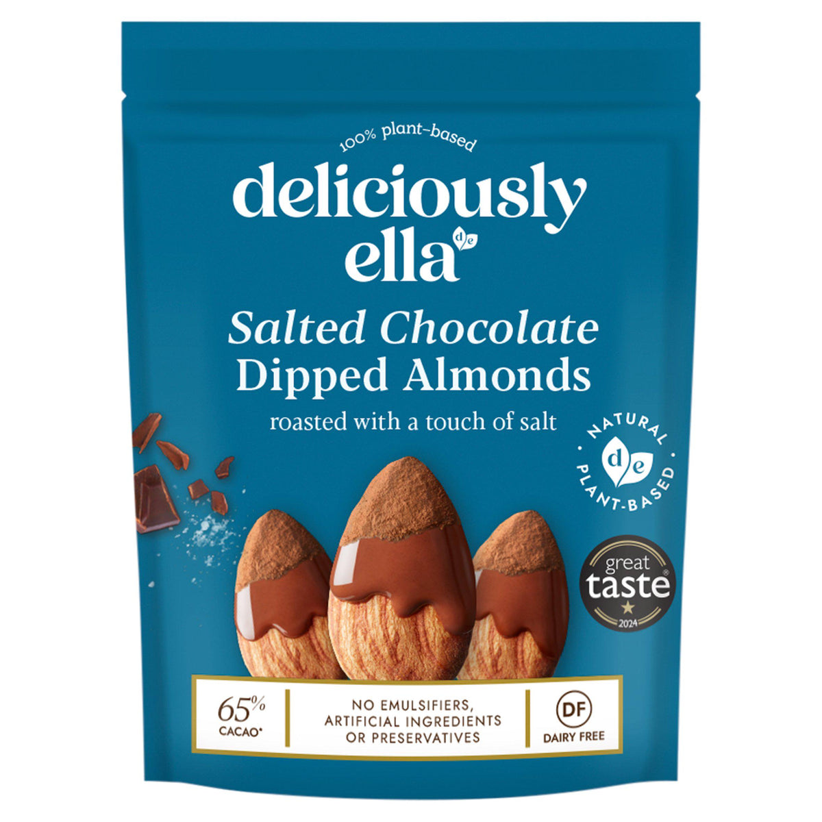 Deliciously Ella salted chocolate dipped almonds 81g, UK version