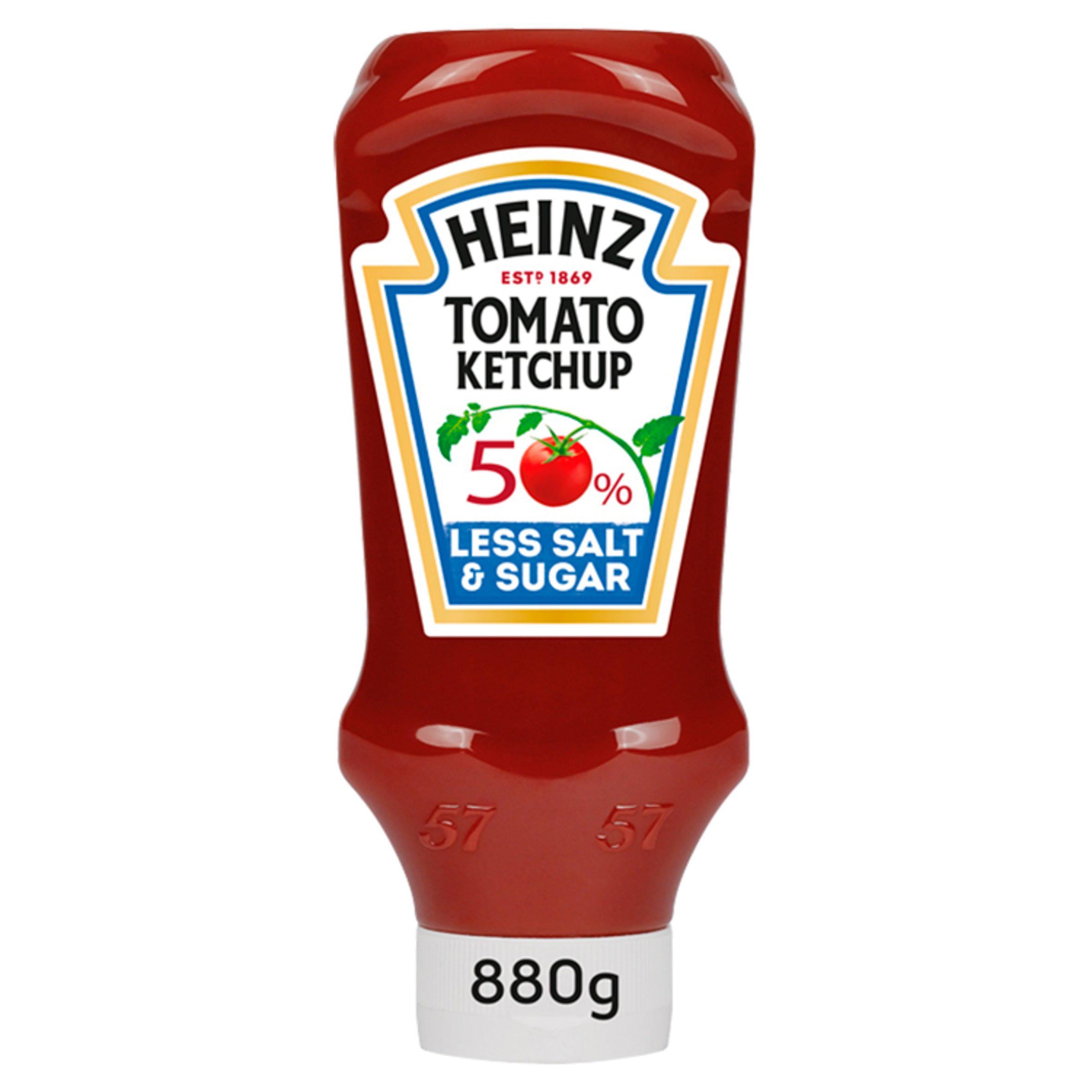 Heinz Tomato Ketchup 50% Less Sugar 880g, imported from the UK