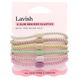 Lavish slim braided hair elastics x6, UK version