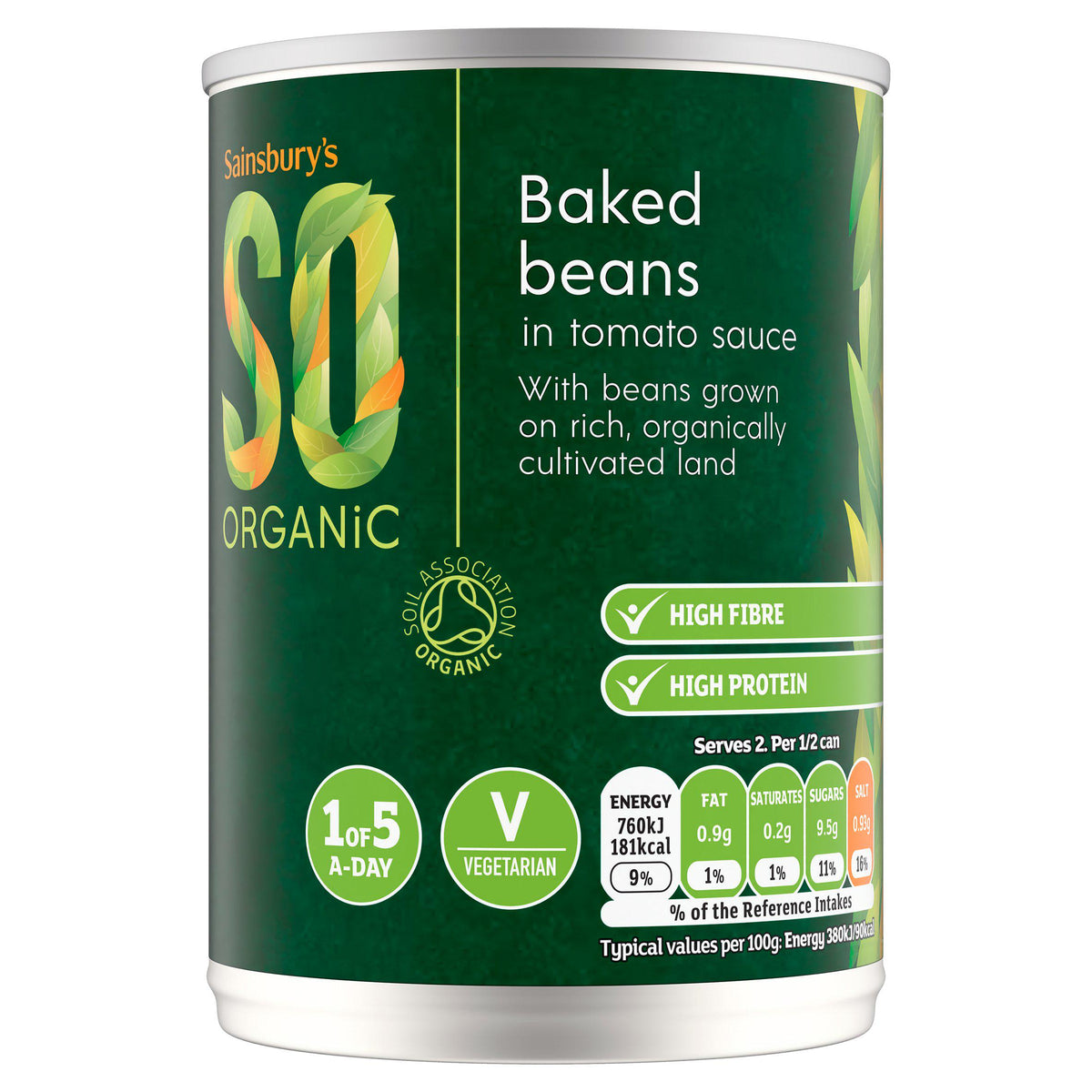 Sainsbury's SO Organic baked beans 400g, imported from the UK
