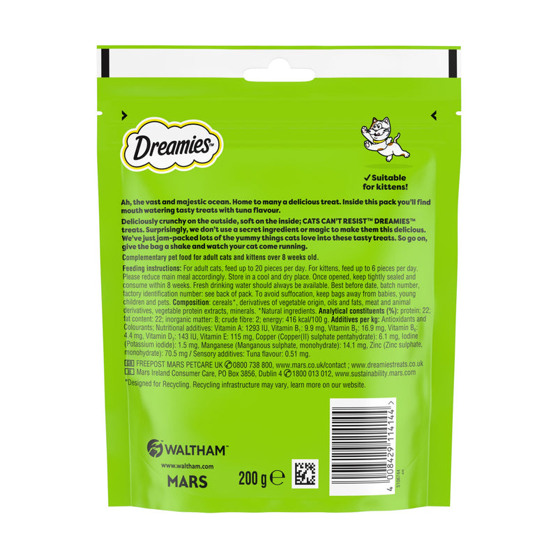 Dreamies cat treats tuna flavour 200g, imported from the UK