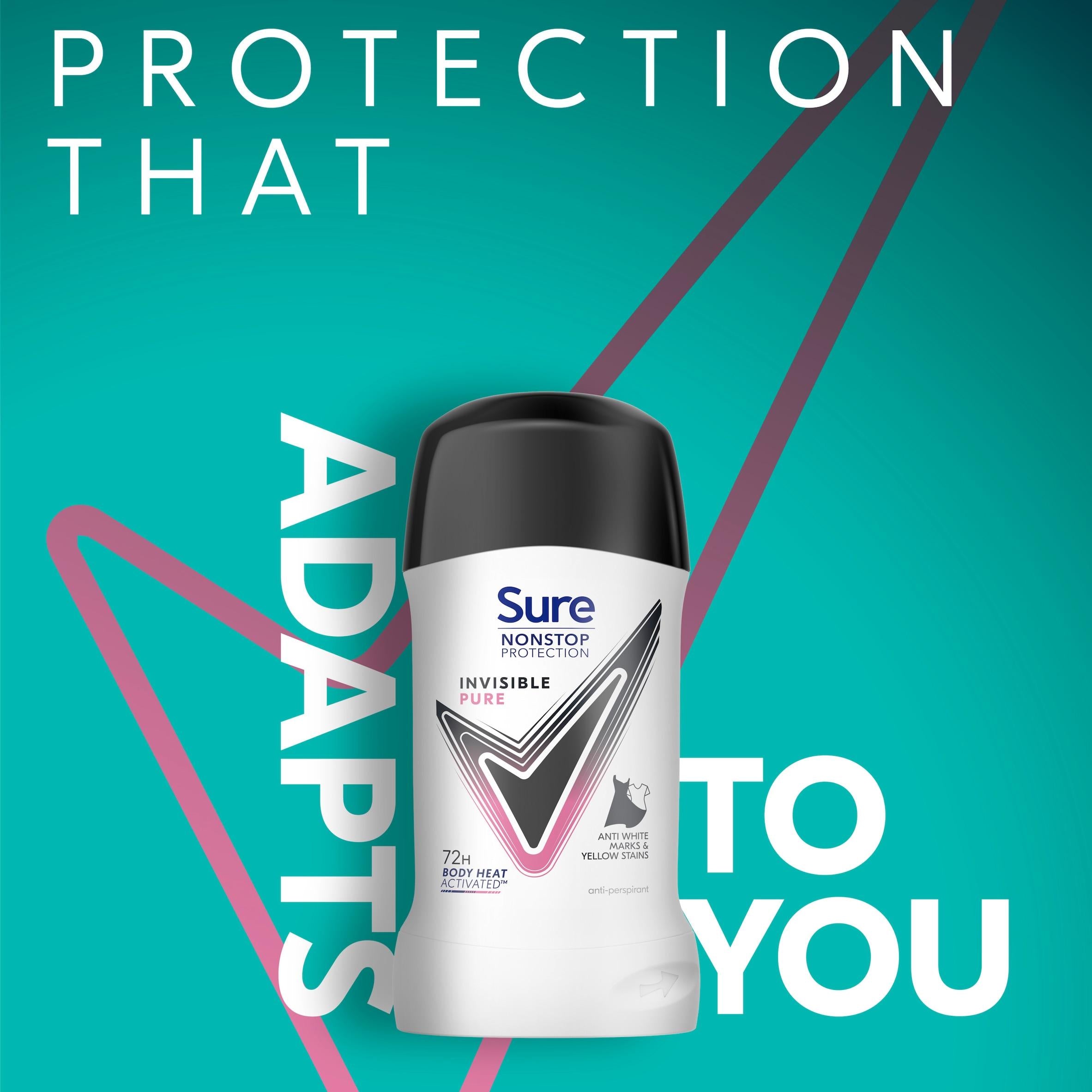 Sure Antiperspirant Invisible Pure 50ml deodorant stick (British brand)