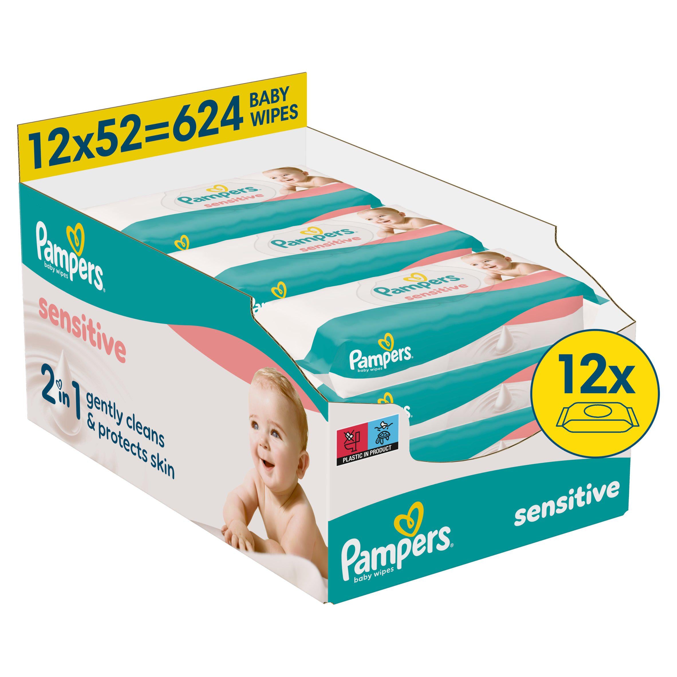Pampers Sensitive Baby Wipes 12x52 Pack, imported from the UK