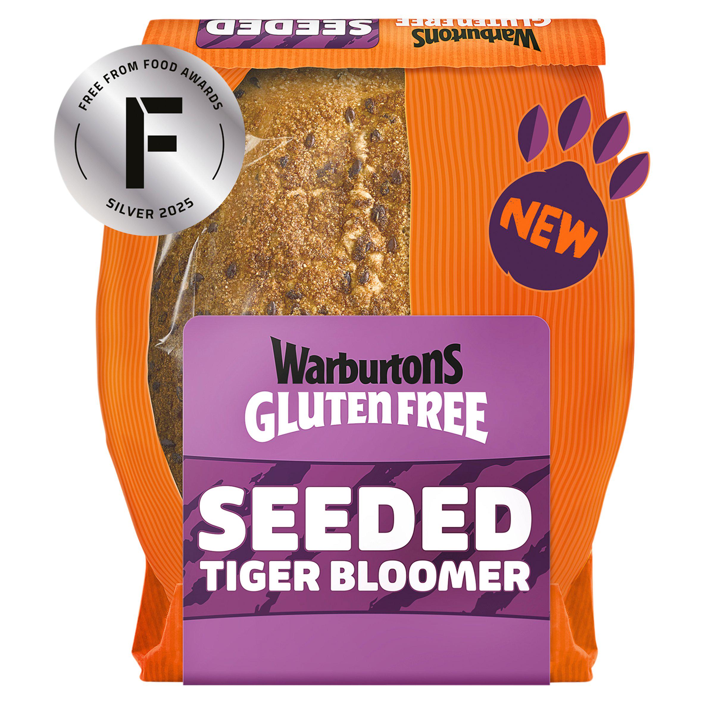 Warburtons gluten free seeded tiger bloomer bread 400g, imported from the UK