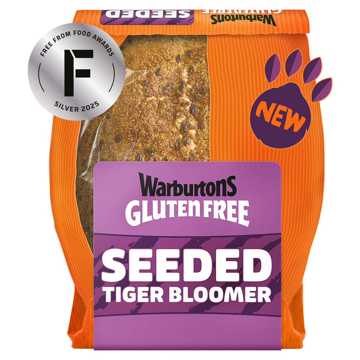Warburtons gluten free seeded tiger bloomer bread 400g, imported from the UK