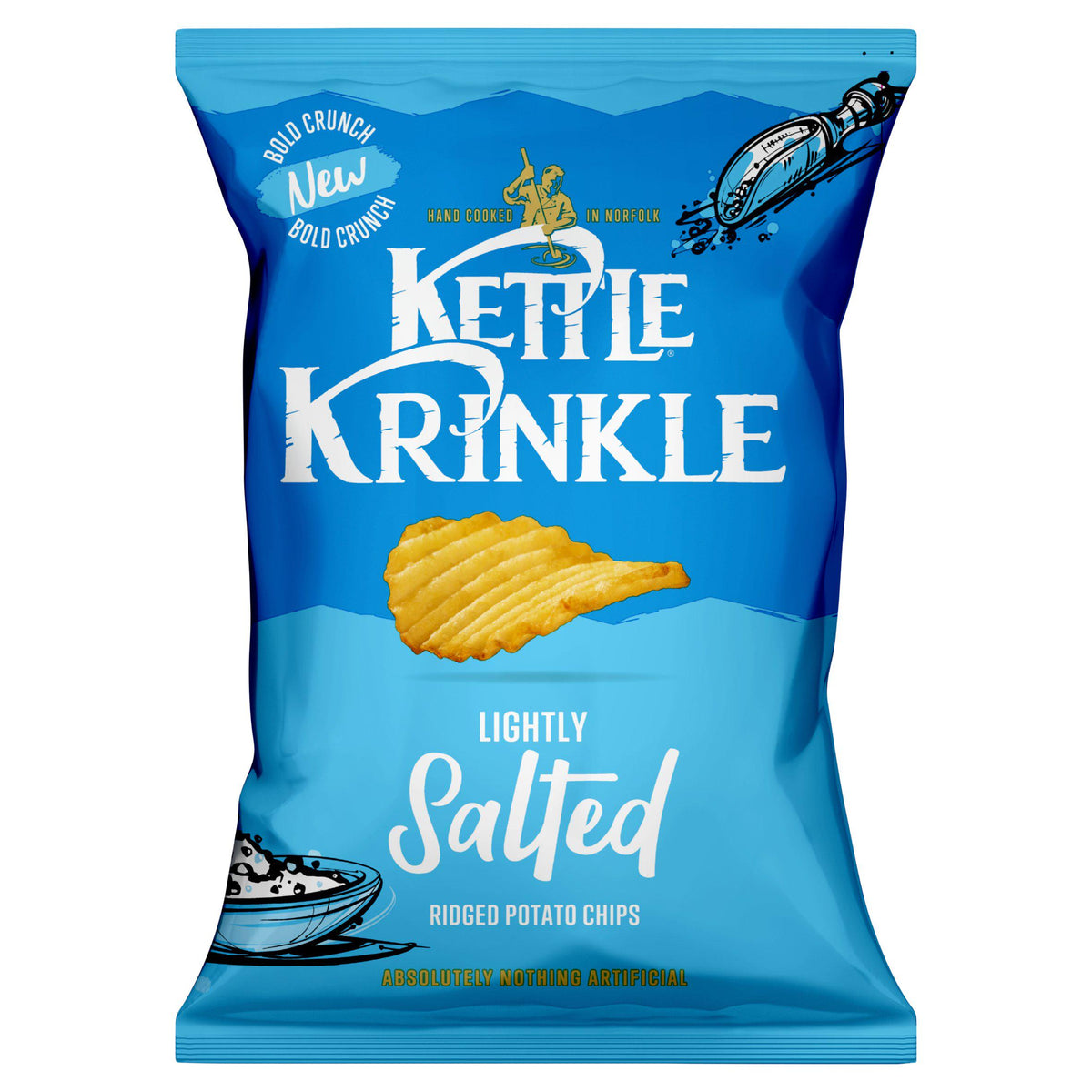 Kettle Krinkle lightly salted ridged potato chips 130g, imported from the UK
