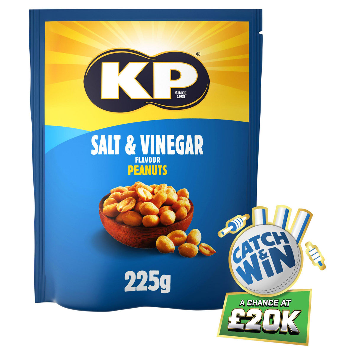 KP salt and vinegar flavoured peanuts 225g, UK version