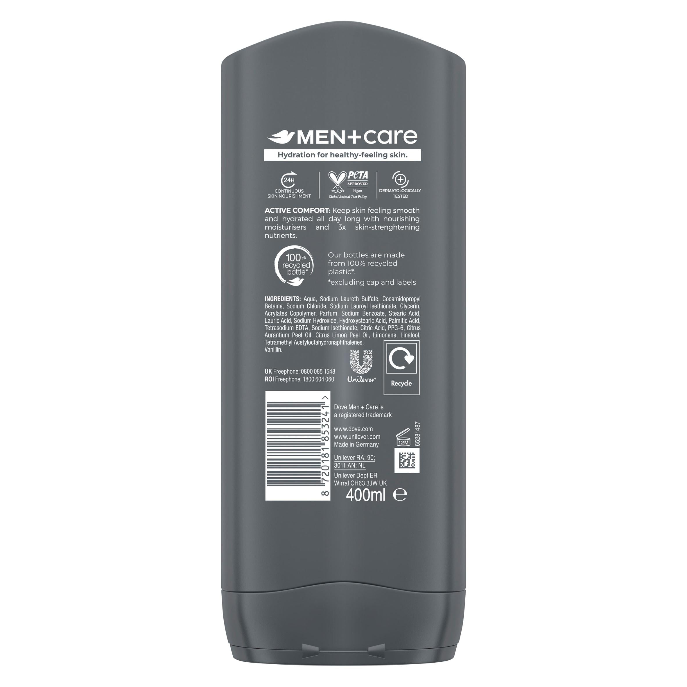 Dove Men+Care Active Comfort 3-in-1 body wash 400ml, UK version