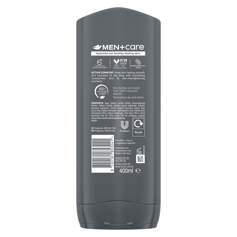 Dove Men+Care Active Comfort 3-in-1 body wash 400ml, UK version