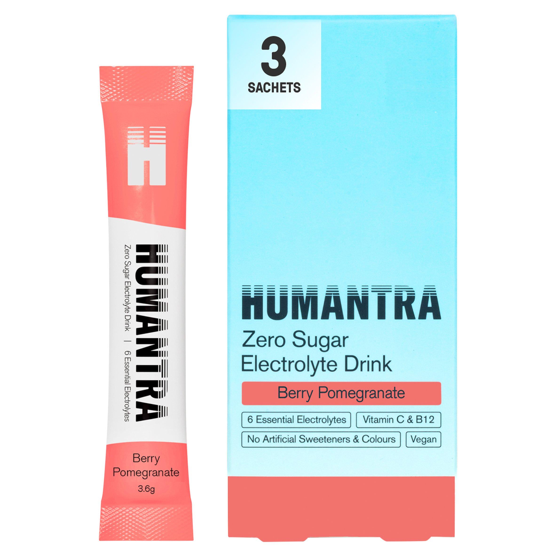 Humantra Berry Pomegranate electrolyte drink sachets 3 pack - British product