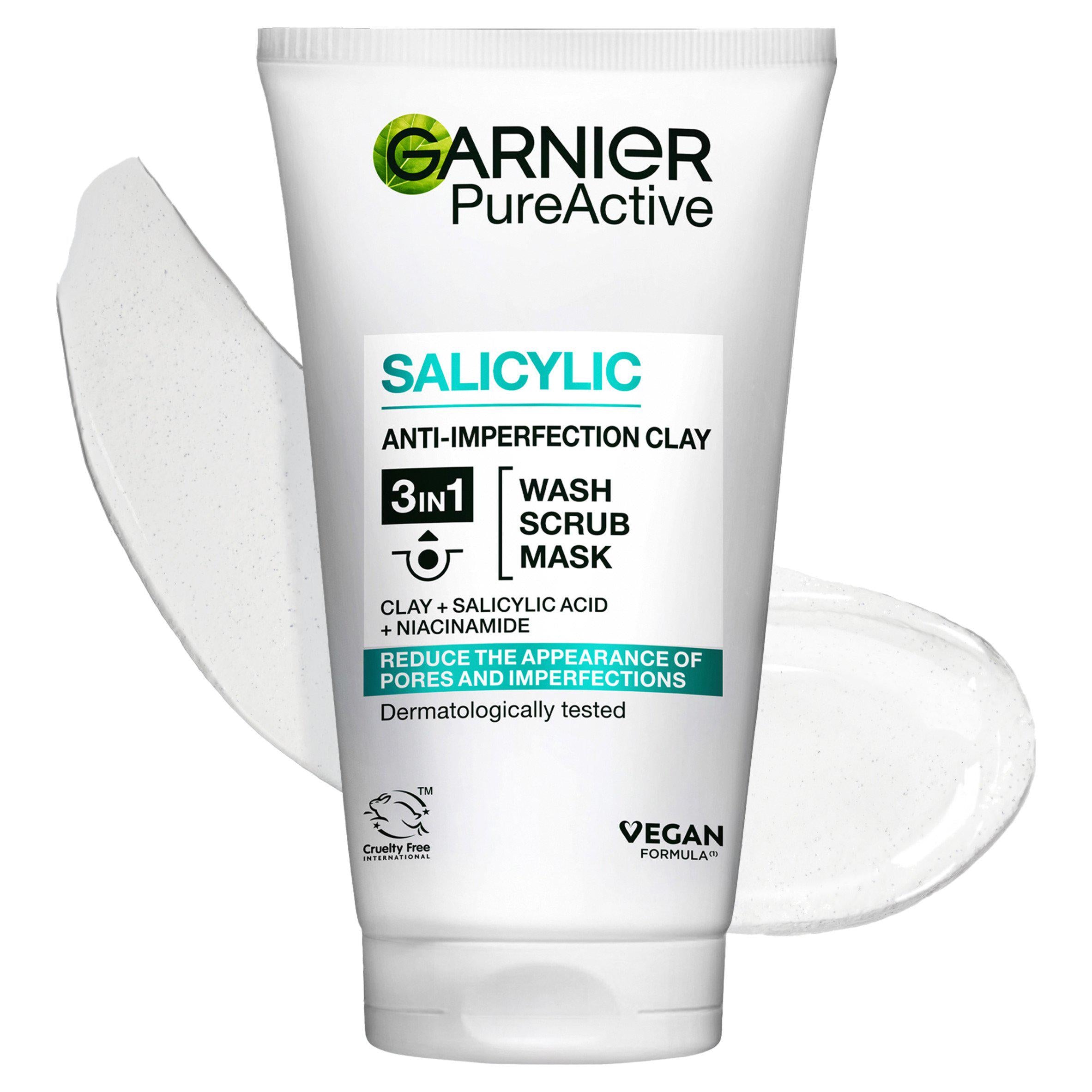 Garnier Pure Active 3in1 clay mask wash scrub 150ml, imported from the UK