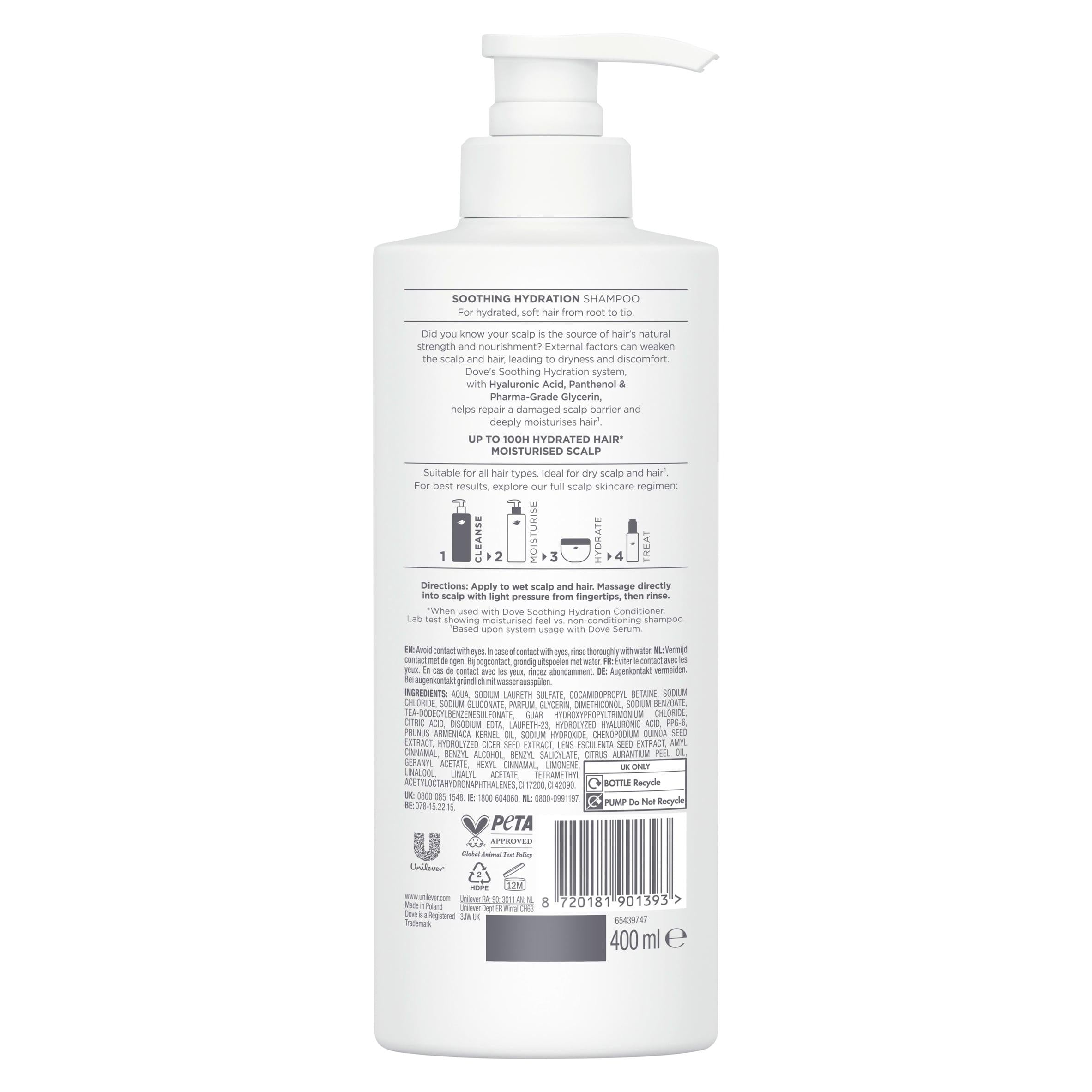 Dove Soothing Hydration shampoo 400ml, UK version