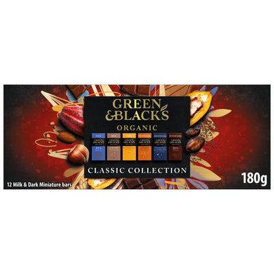 Sainsburys Green & Black's Organic Classic Miniature Dark, Milk and White Chocolate Bar Gifting Collection 180g- Buy online at McGrocer