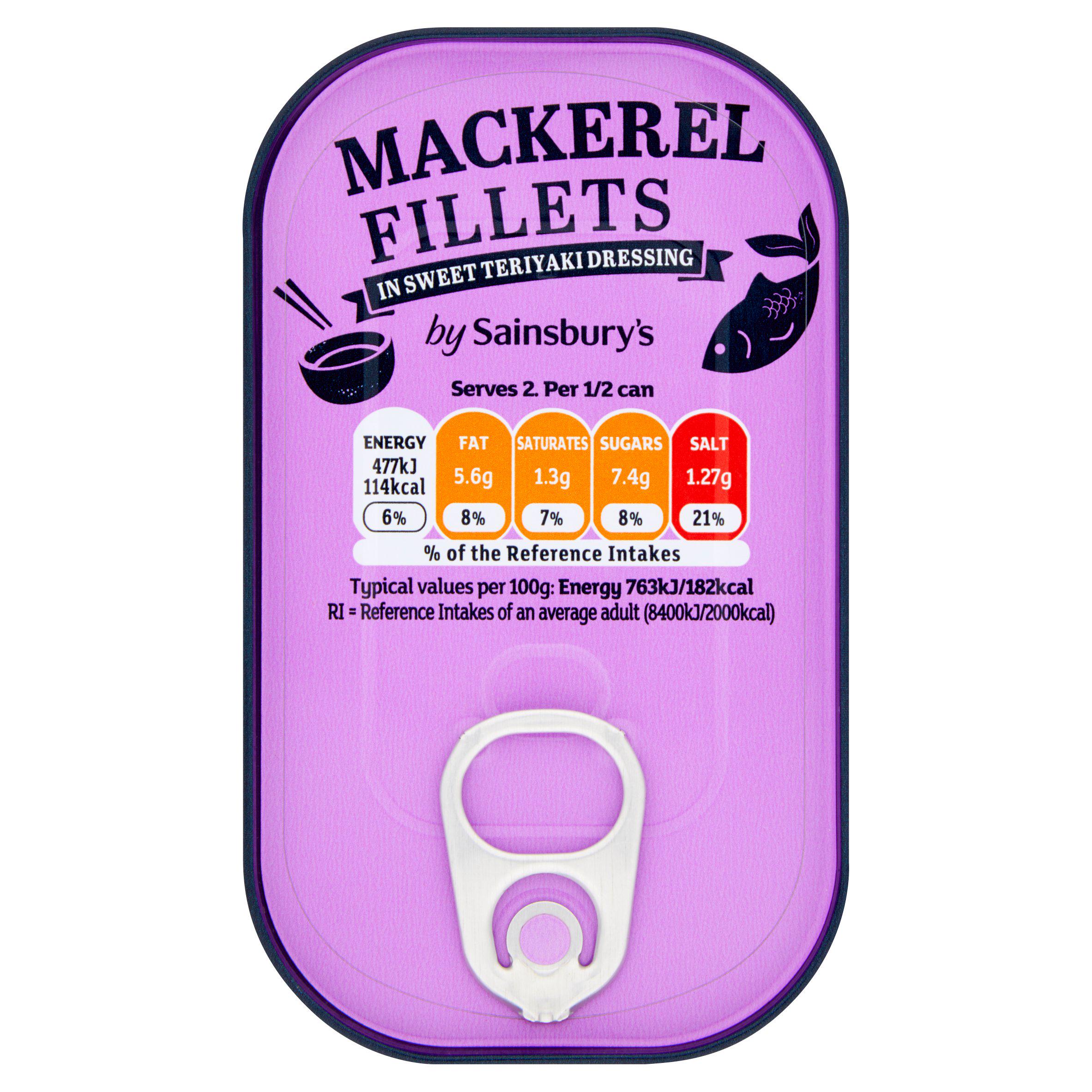 Sainsbury's mackerel fillets in teriyaki dressing 125g, UK version