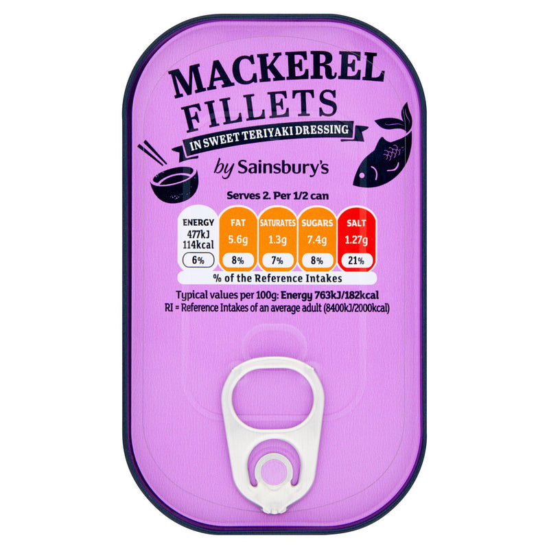 Sainsbury's mackerel fillets in teriyaki dressing 125g, UK version