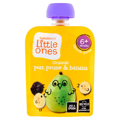 Sainsburys Sainsbury's Little Ones Organic Pear, Prune & Banana Smooth Puree Baby Food 6+ Months 70g- Buy online at McGrocer