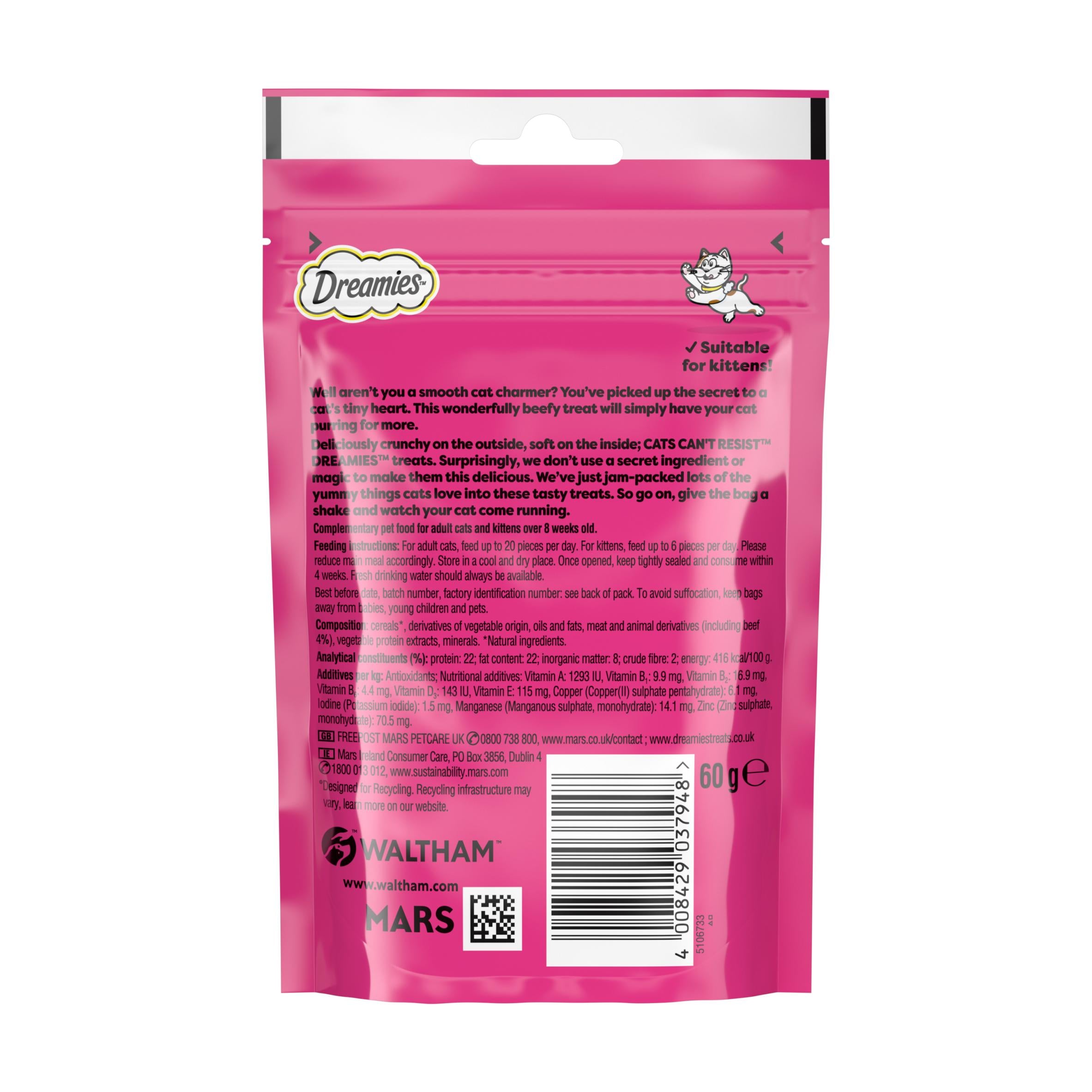 Dreamies cat treats beef flavour 60g (British brand)
