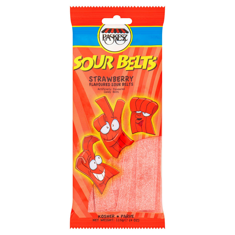 Paskesz Sour Strawberry Belt candy 115g, imported from the UK