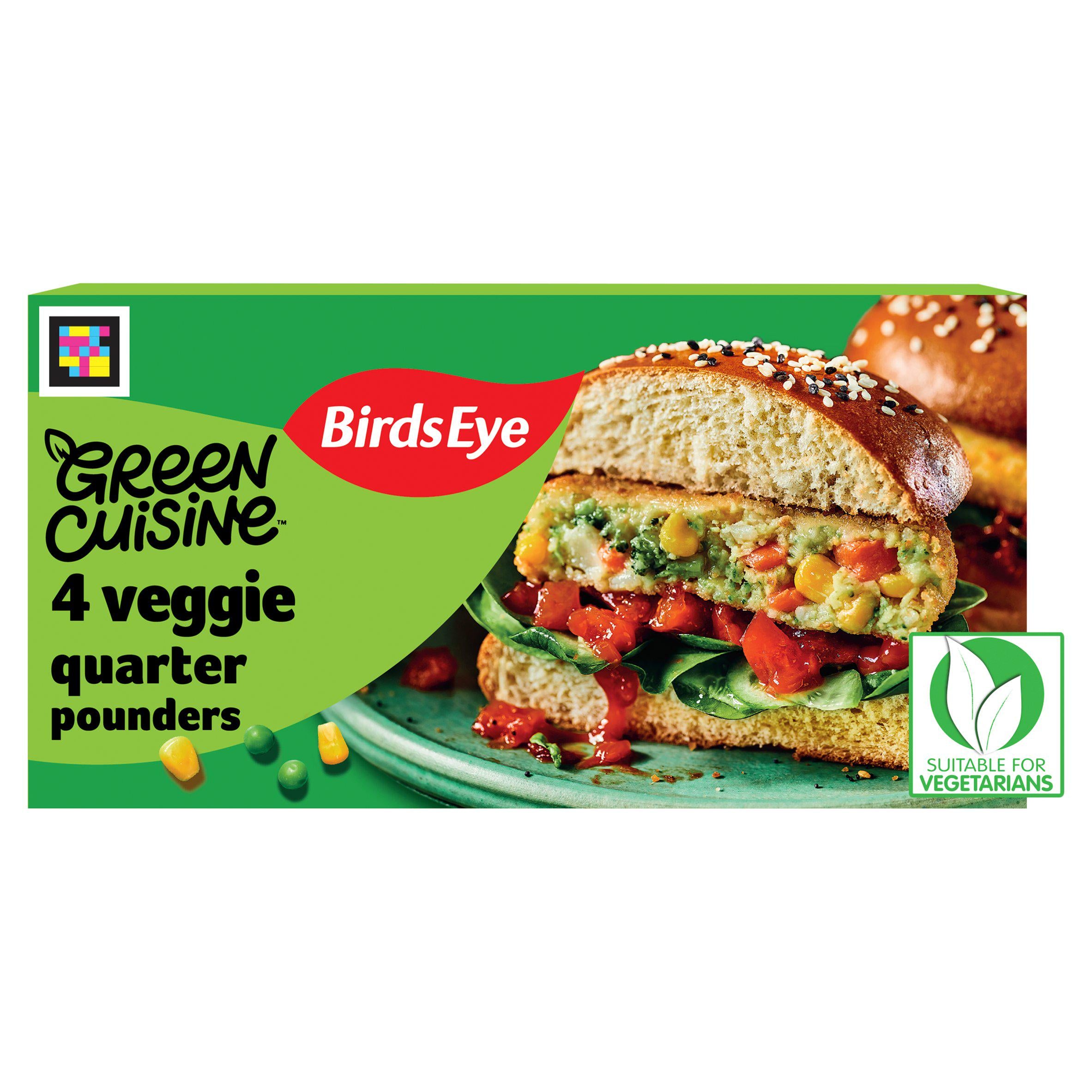Birds Eye Green Cuisine vegetarian veggie quarter pounder burgers 454g (British brand)