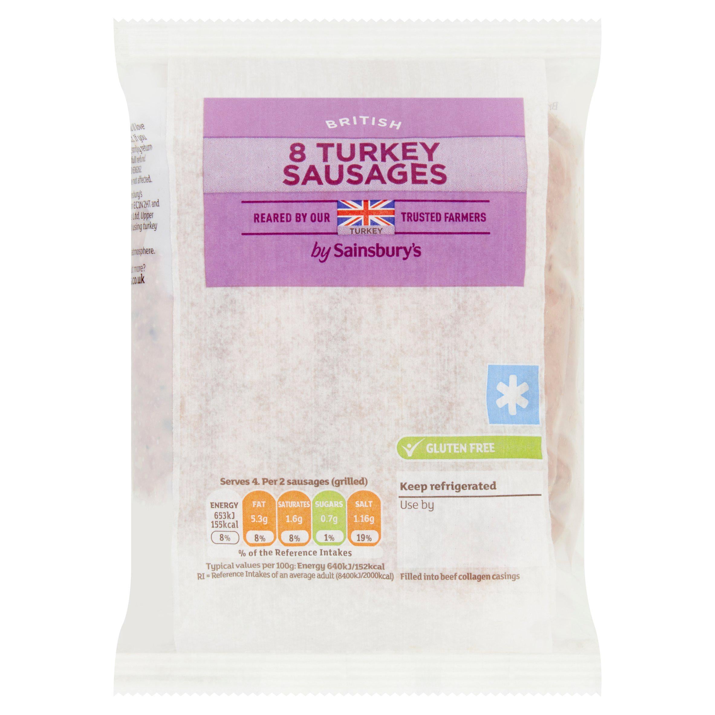 Sainsbury's Fresh British Turkey Gluten Free Sausages x8 454g GOODS Sainsburys   