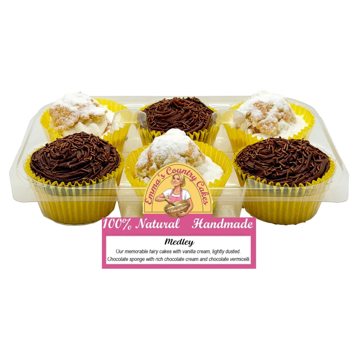 Emma's Country Cakes medley cupcakes 6-pack, imported from the UK