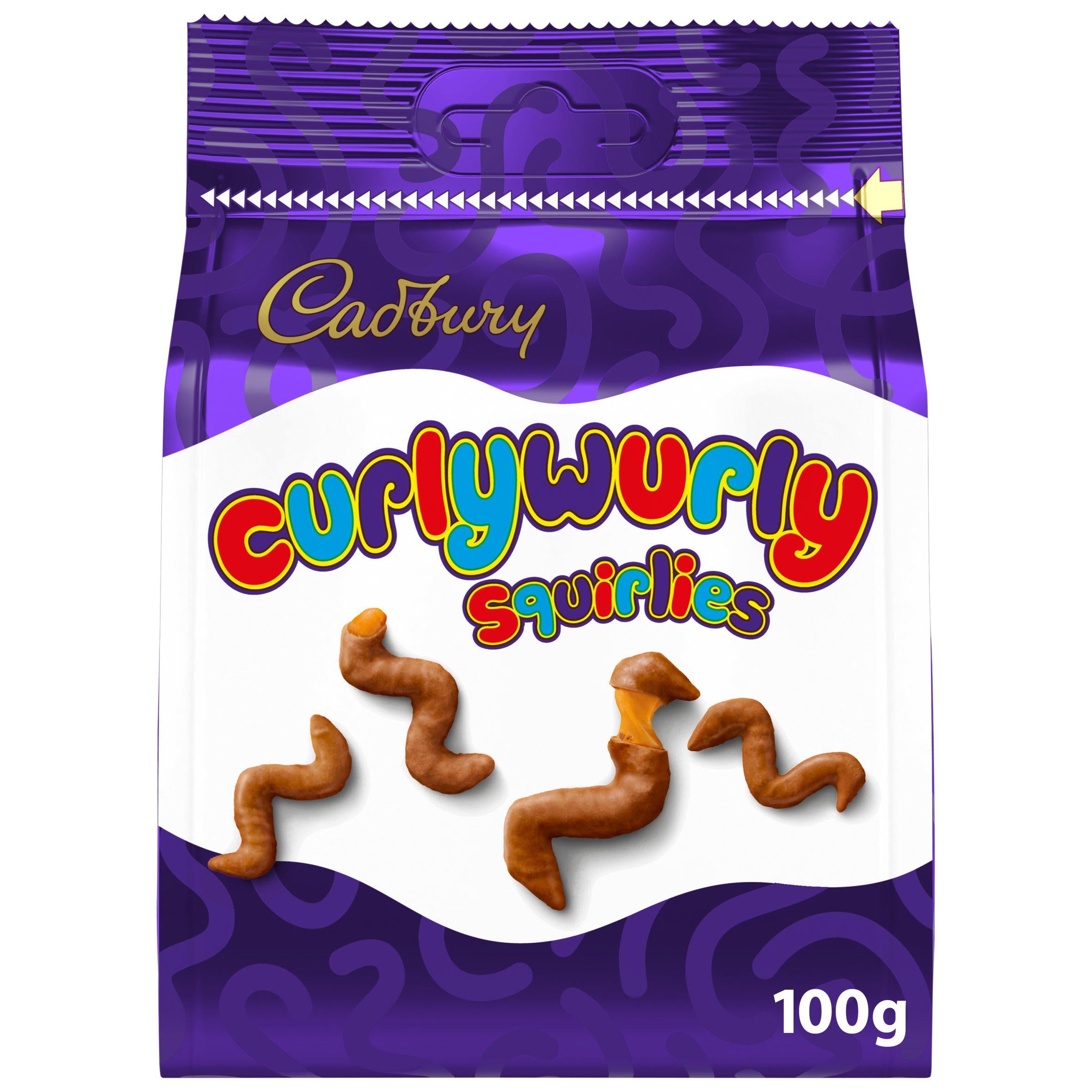Cadbury Curly Wurly Squirlies chocolate pouch 100g, imported from the UK